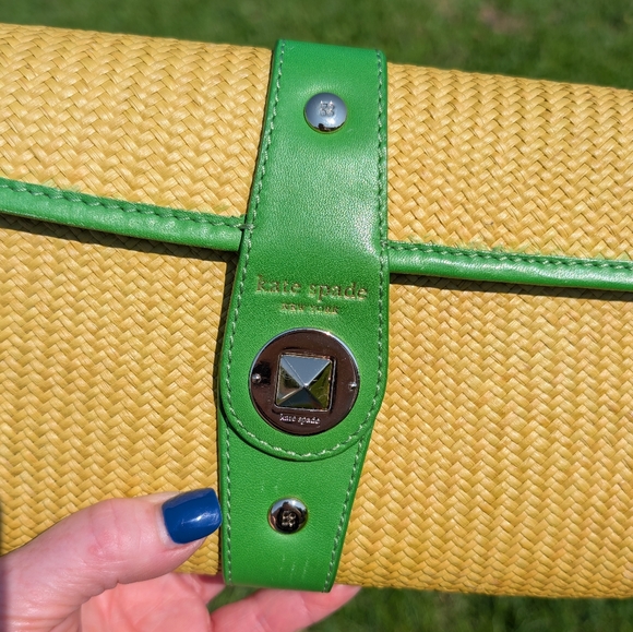 Kate Spade Wicker Clutch with Green Leather Accents - Picture 16 of 16